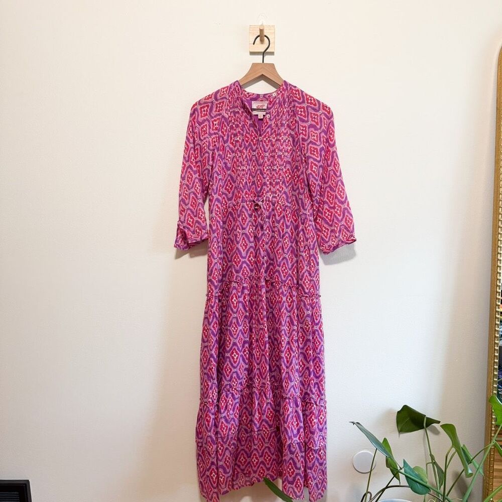 Banjanan Purple Geo Boho Print Tired Midi Dress Size XS - Picture 4 of 8